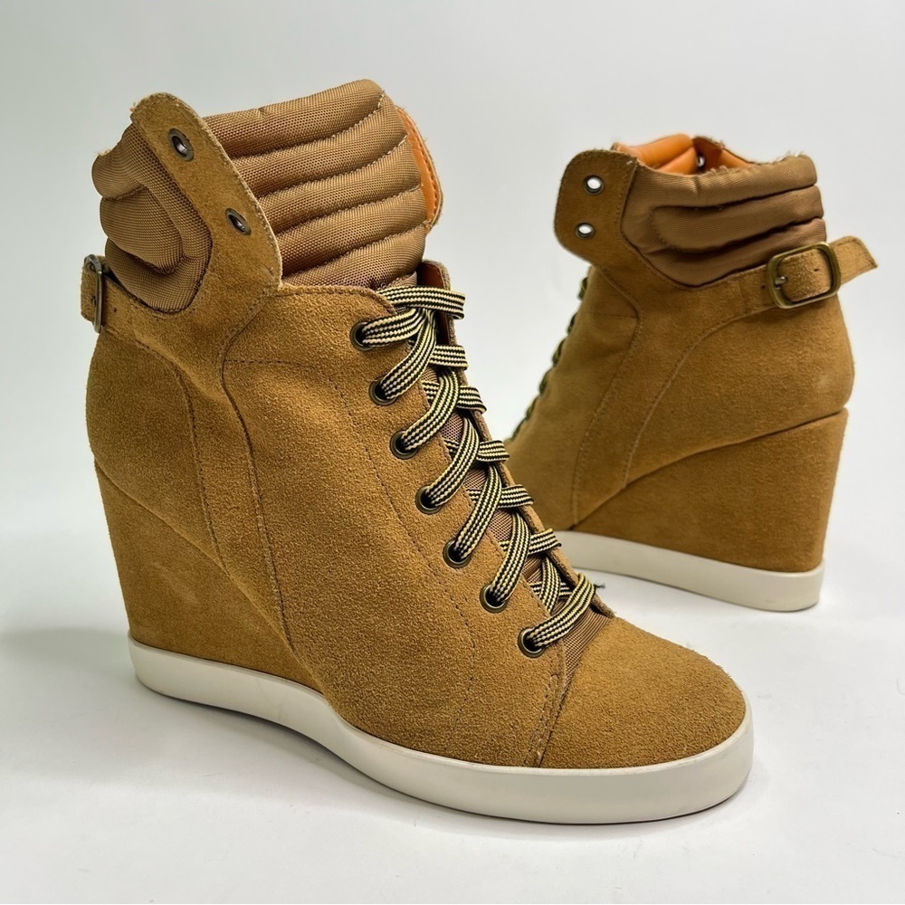 PAJAR Tan Camel Suede Lace-up Workboot Style Wedge Sneaker Buckle Booties Boots